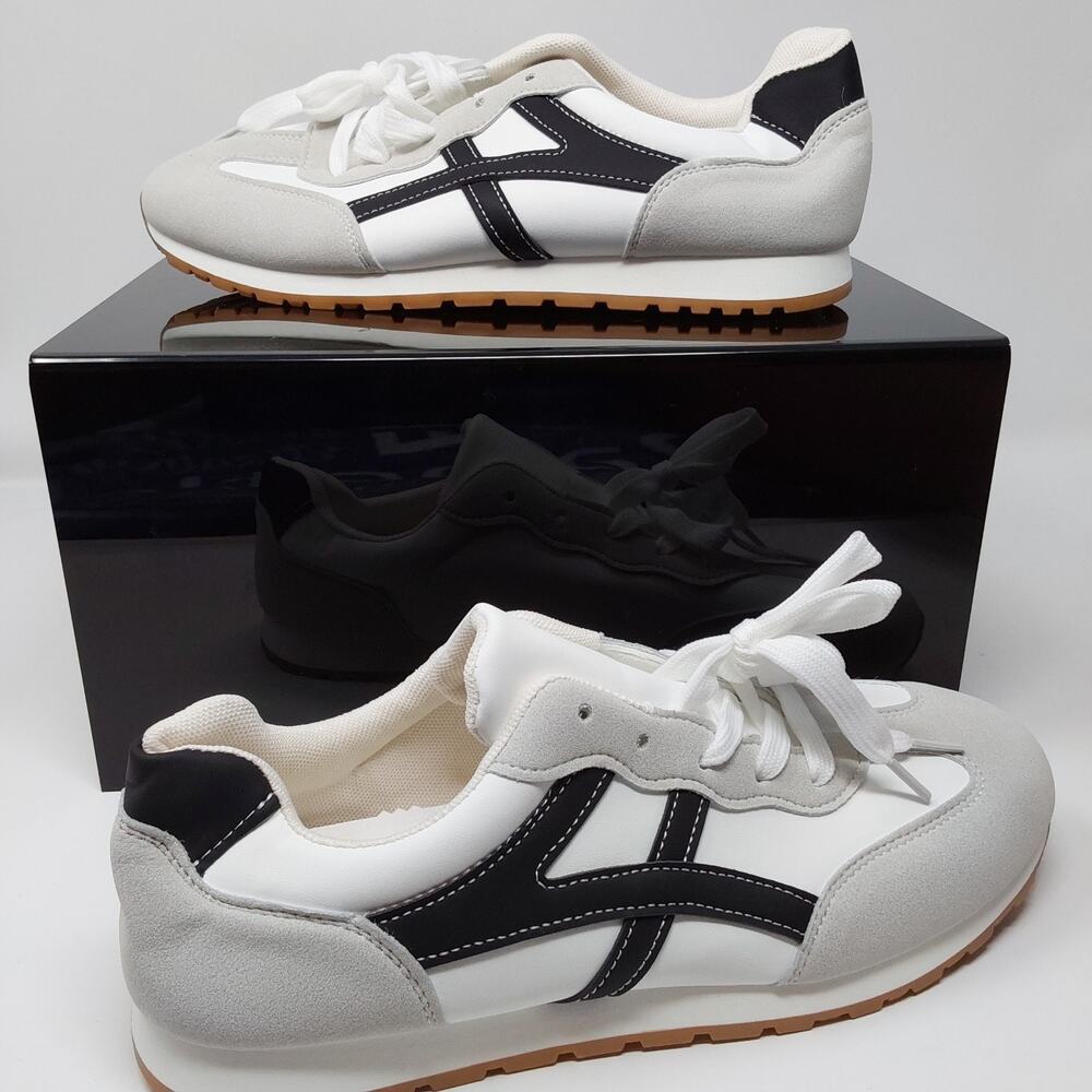Mens Retro Running Sneakers White Black Casual Athletic Shoes Size 42